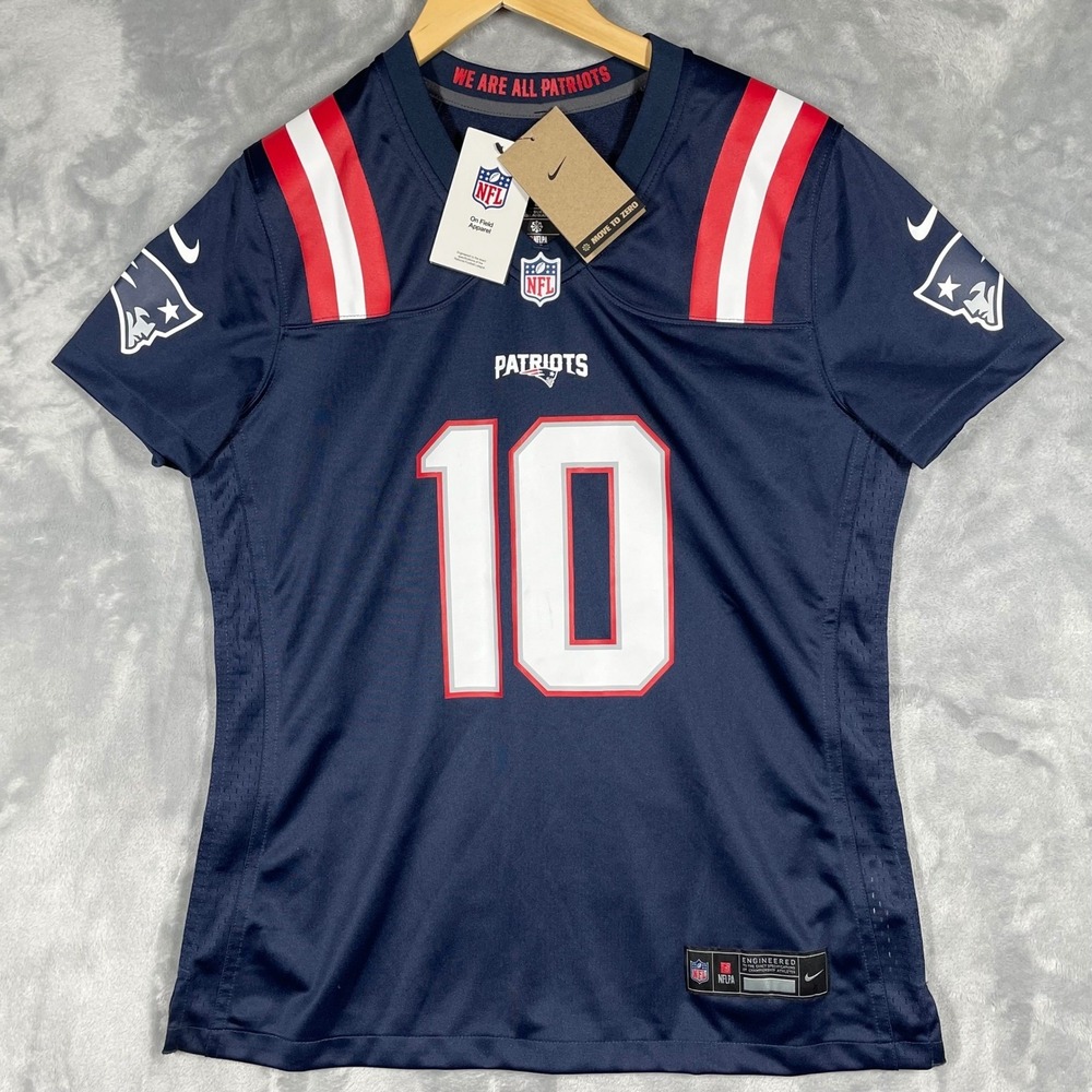 Nike New England Patriots Drake Maye 10 Jersey Womens Large Navy Blue 67NW-NPGH